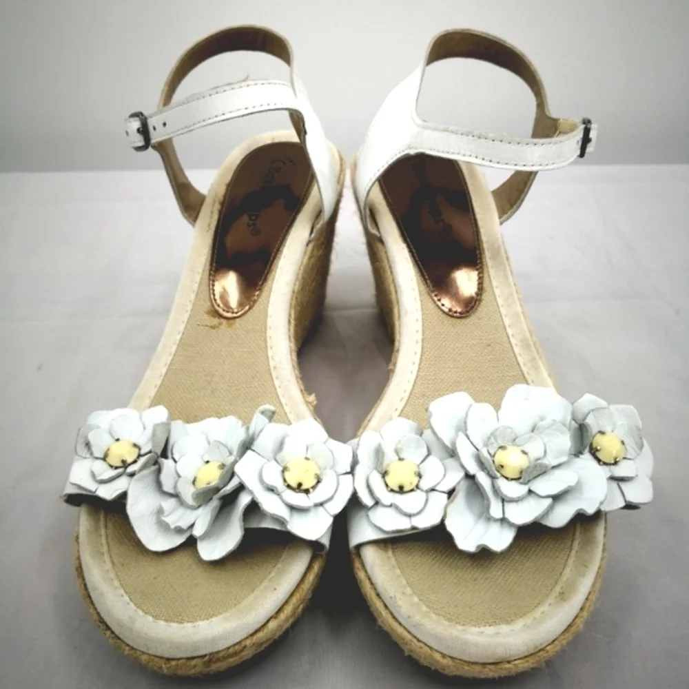 BareTraps Women's 9M Bling White Tease Espadrille Jute Wedge with Ankle Strap